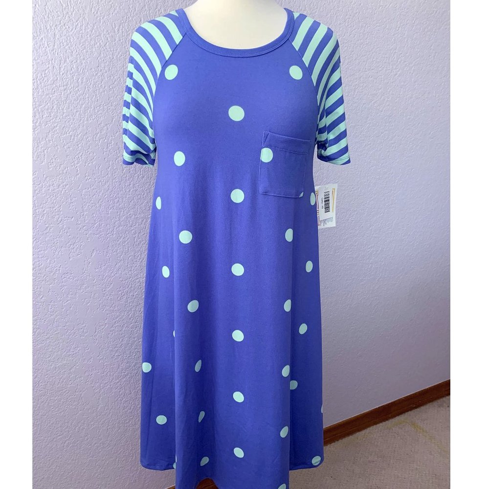 LuLaRoe Carly XS purple perwinkle mint polka dots